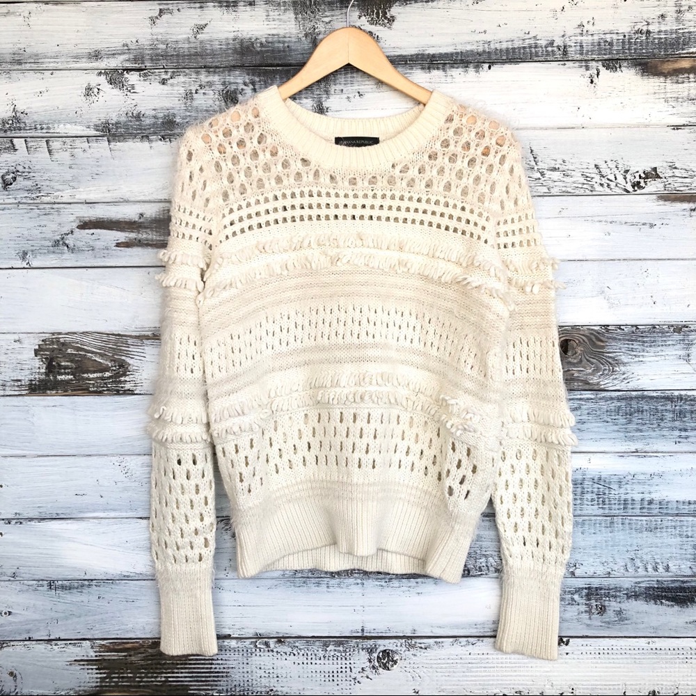 Ivory Knit Fringe Banana Republic Sweater